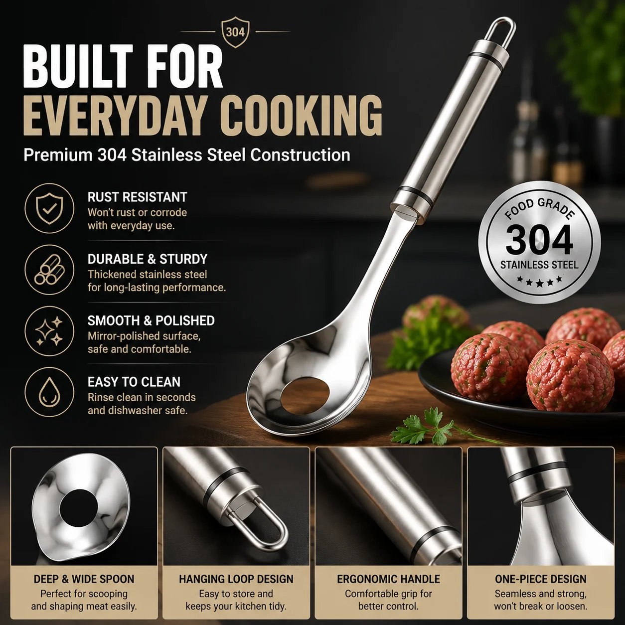 🥄304 stainless steel meatball spoon – Make Perfect Meatballs Without Messy Hands