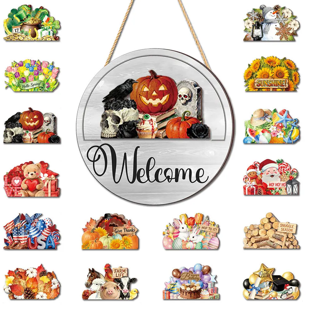 12 Inch Interchangeable Magnetic Welcome Sign with Seasonal Inserts for Front Door Decor