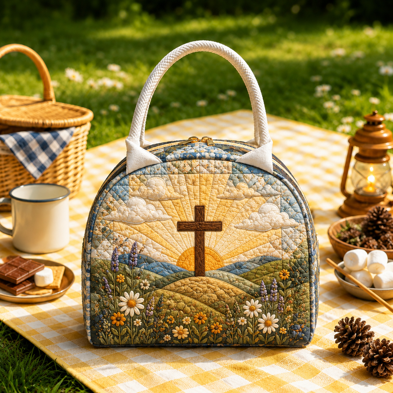 Sunrise Hill Cross Quilted Lunch Bag