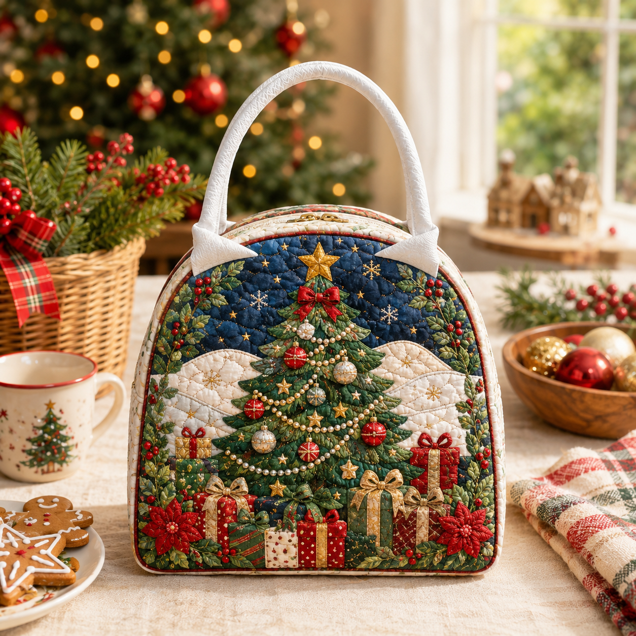 Christmas Tree Gifts Quilted Lunch Bag