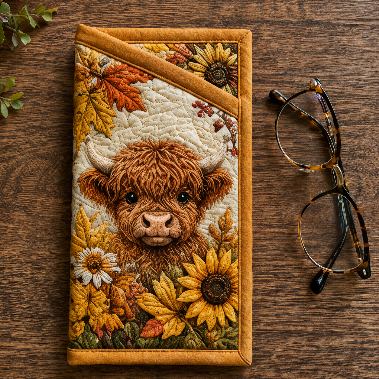 Sunflower Highland Calf Quilted Eyeglass Case