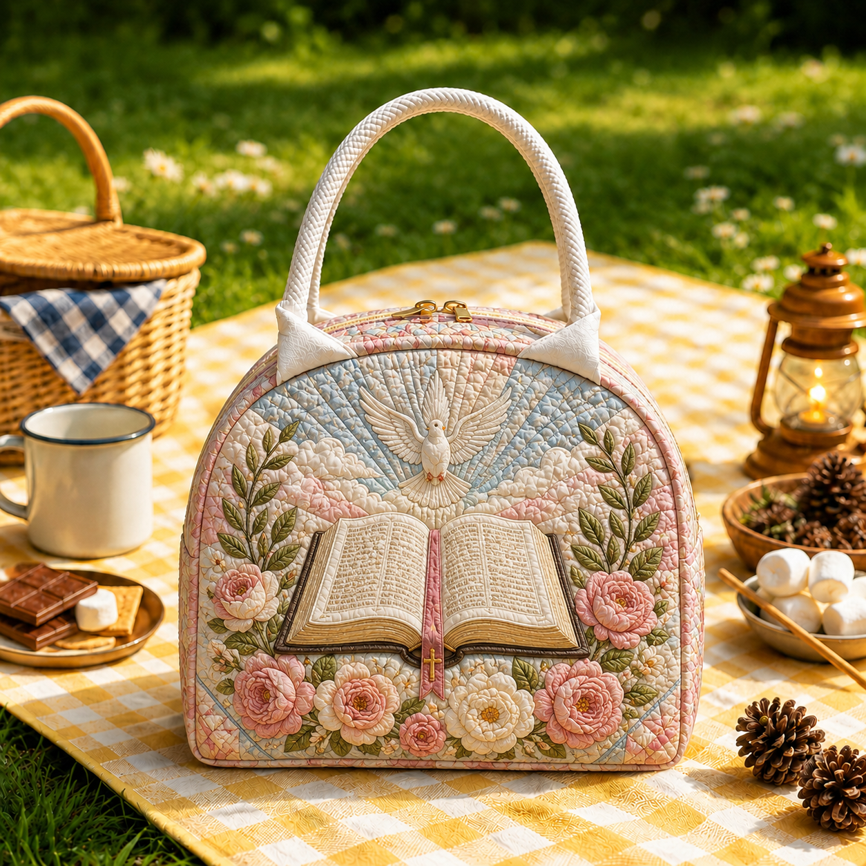 Dove & Rose Open Bible Quilted Lunch Bag