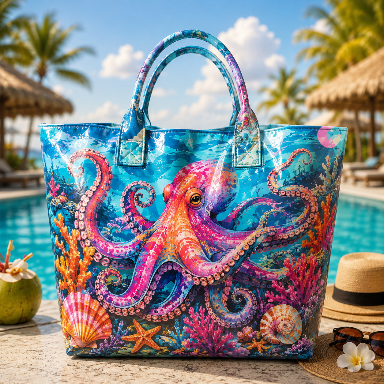 Colorful Octopus Ocean Reef PVC Tote Bag