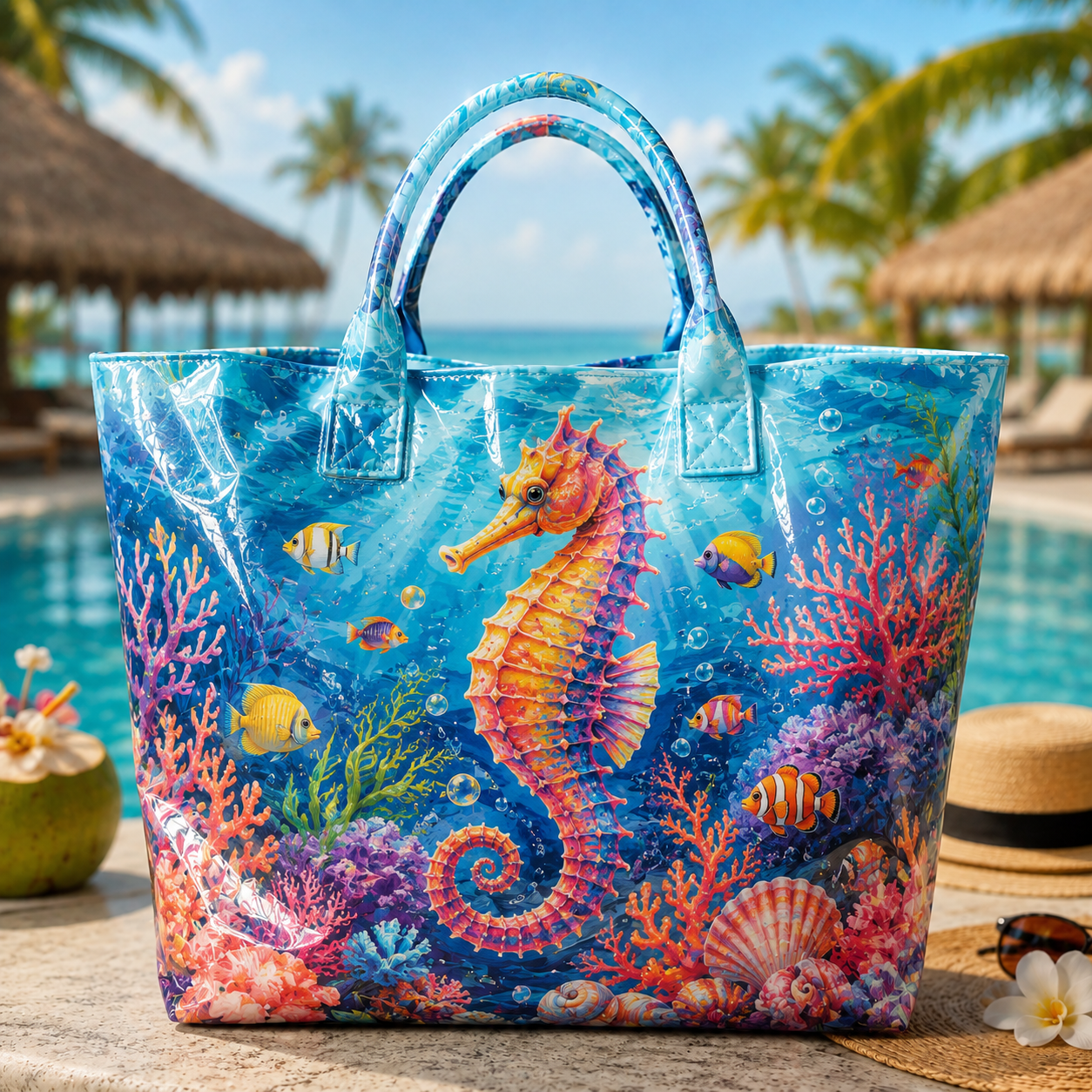 Seahorse Coral Underwater PVC Tote Bag