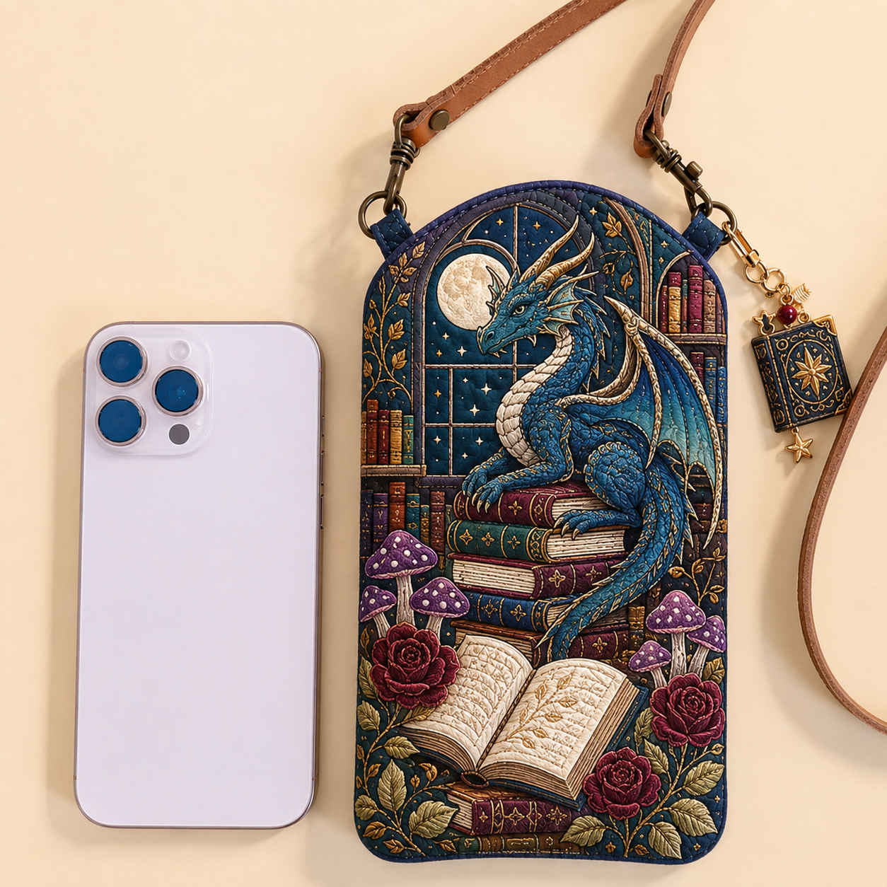 Magic Dragon Library Quilted Slim Phone Crossbody Bag