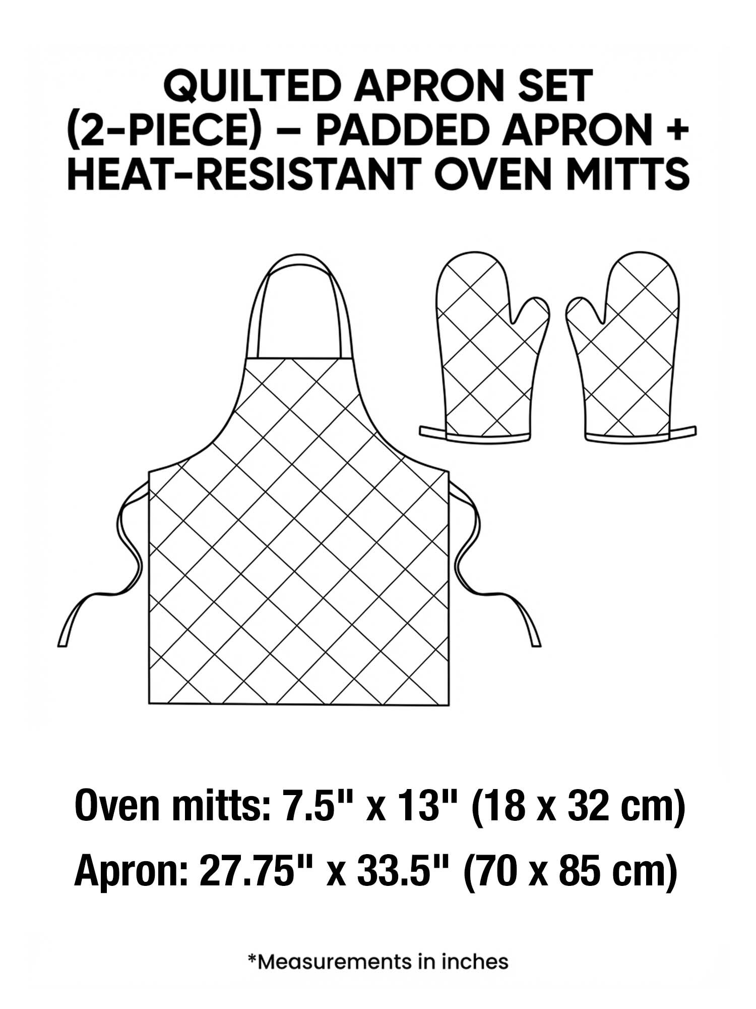 Flower Quilted Apron Set (2-Piece) – Padded Apron + Heat-Resistant Oven Mitts