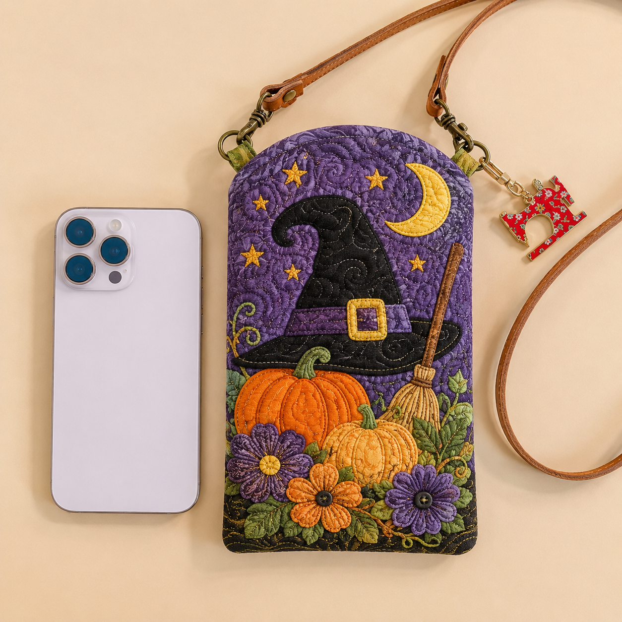Witch Hat Pumpkin Garden Quilted Slim Phone Crossbody Bag