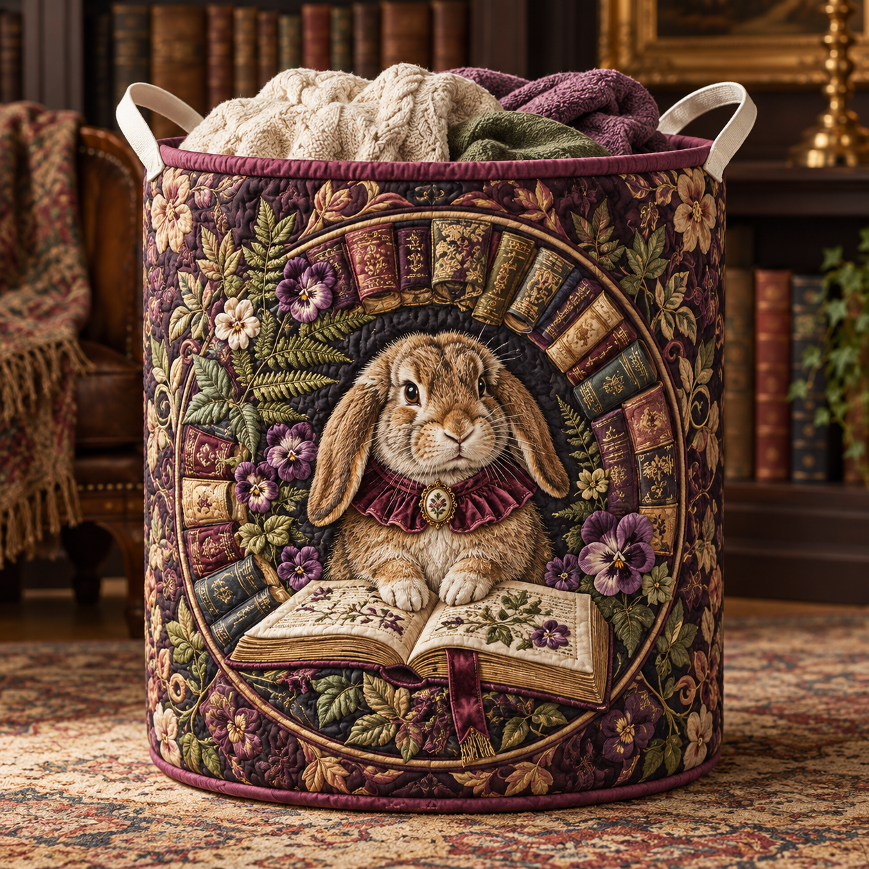 Storybook Bunny Library Quilted Laundry Basket