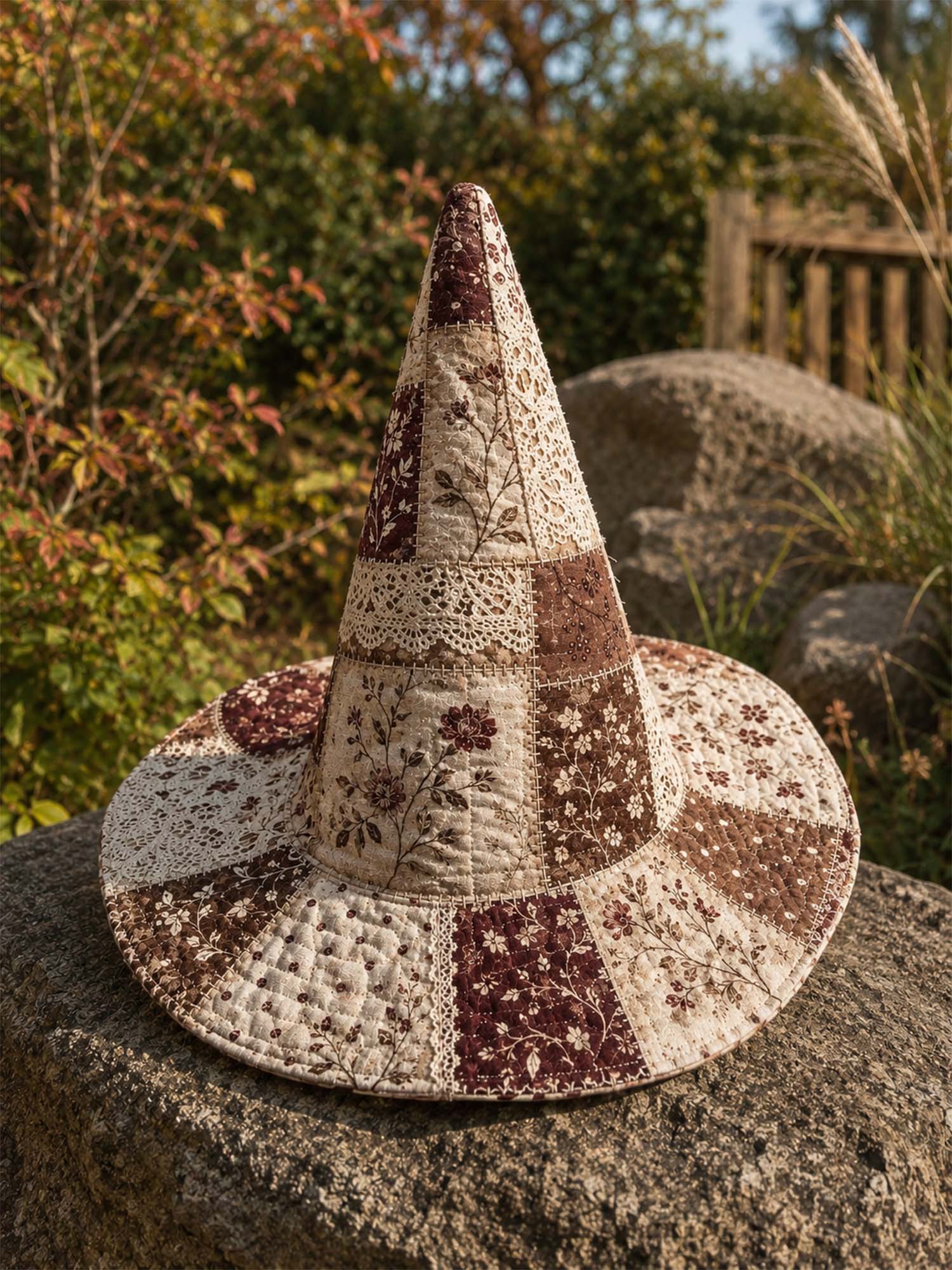 Vintage Floral Lace Patchwork Quilted Witch Hat