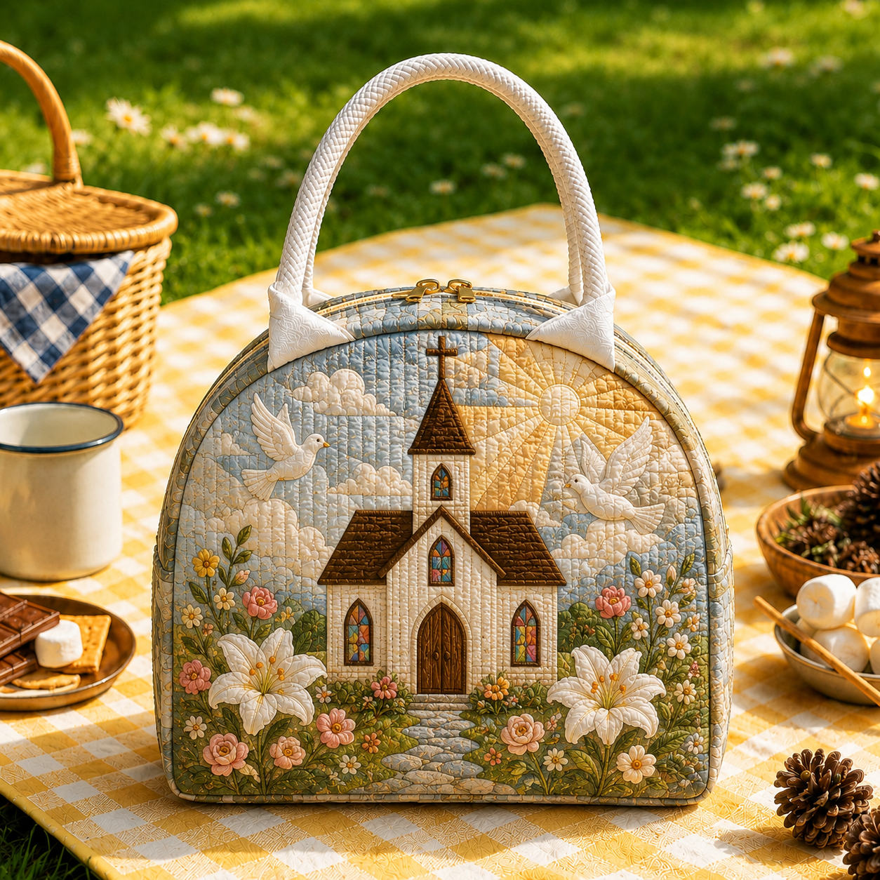 Church & Dove Garden Quilted Lunch Bag