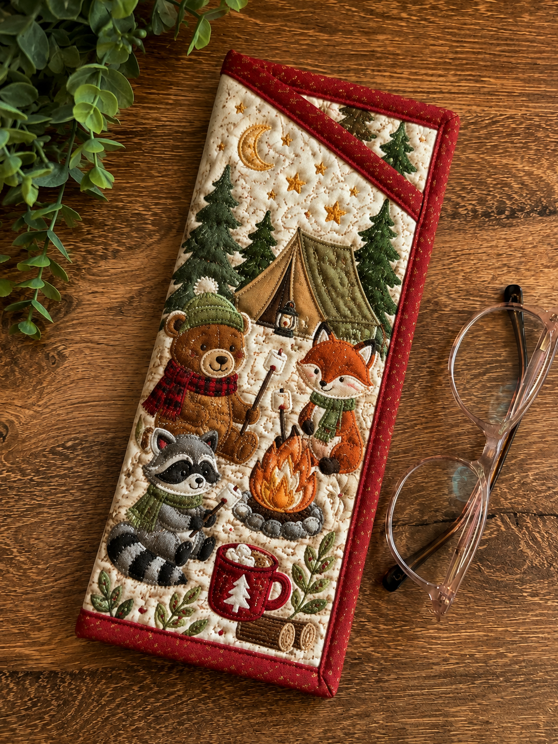 Winter Forest Animals Christmas Quilted Eyeglass Case