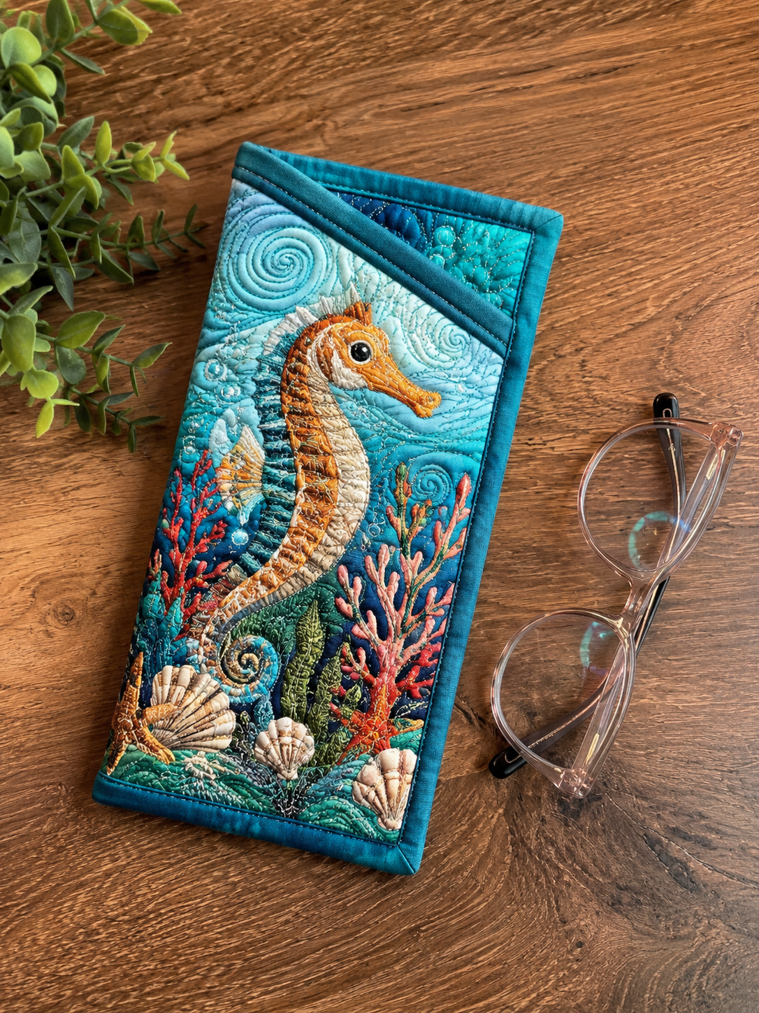 Seahorse Coral Reef Ocean Quilted Eyeglass Case