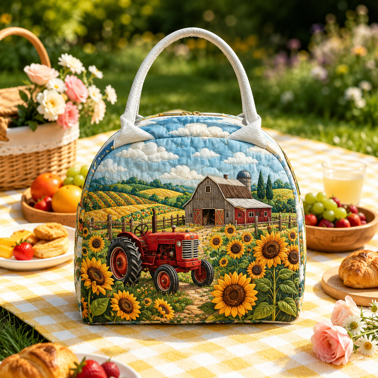 Sunflower Farm Tractor Quilted Lunch Bag