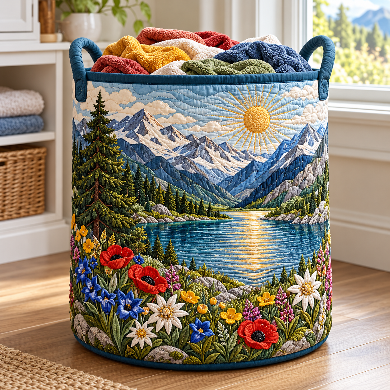 Alpine Lake Wildflower Quilted Laundry Basket