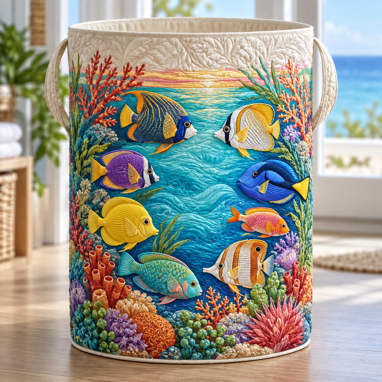 Flamingo Tropical Lagoon Quilted Laundry Basket