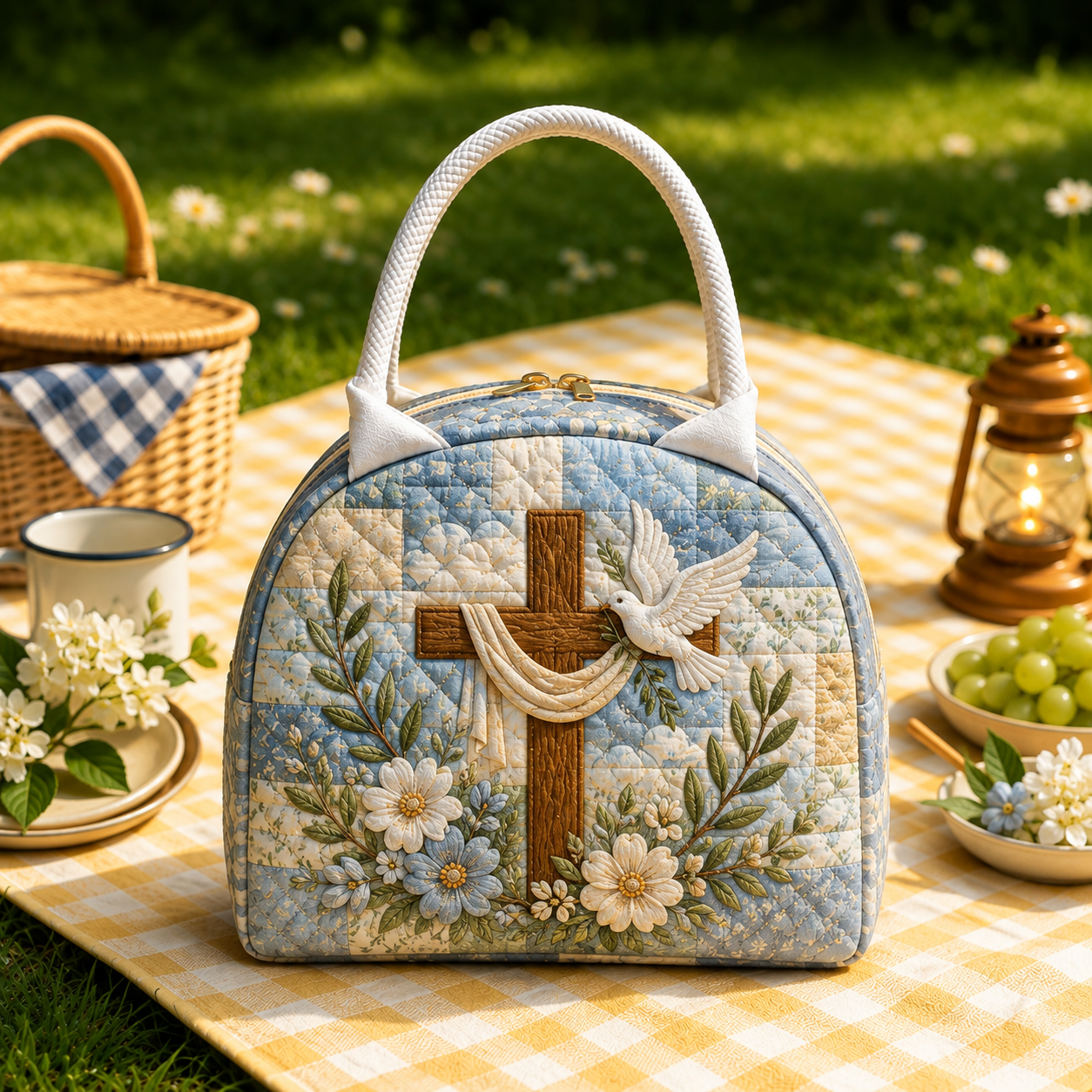 Dove & Olive Cross Quilted Lunch Bag