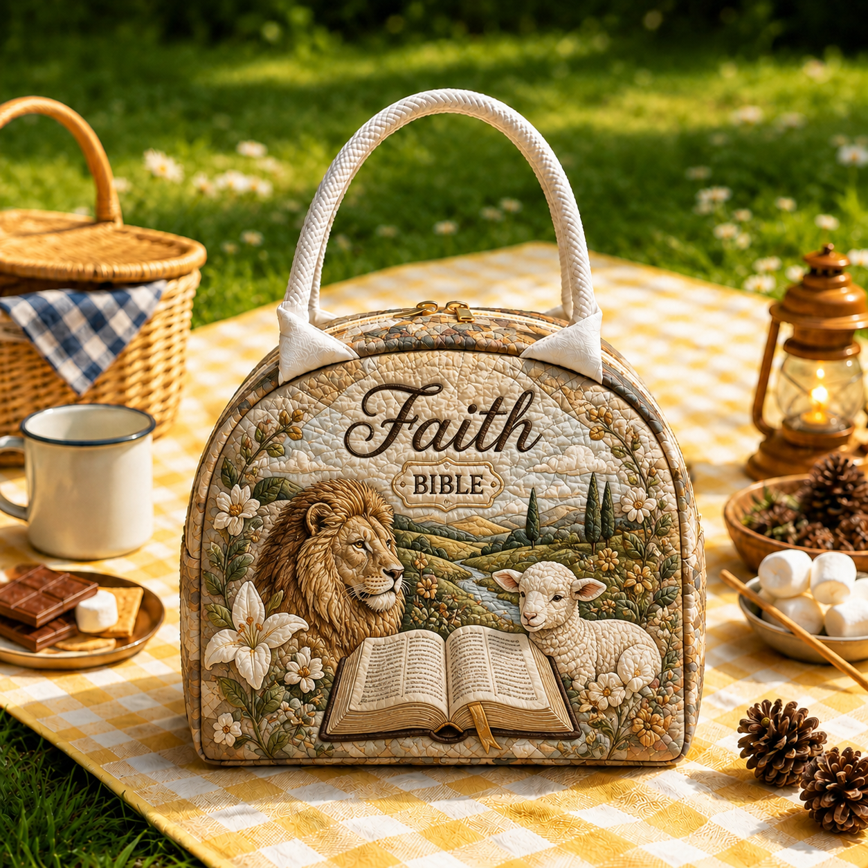 Lion & Lamb Bible Quilted Lunch Bag