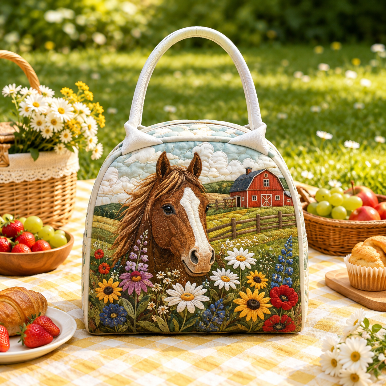 Wildflower Farm Horse Quilted Lunch Bag