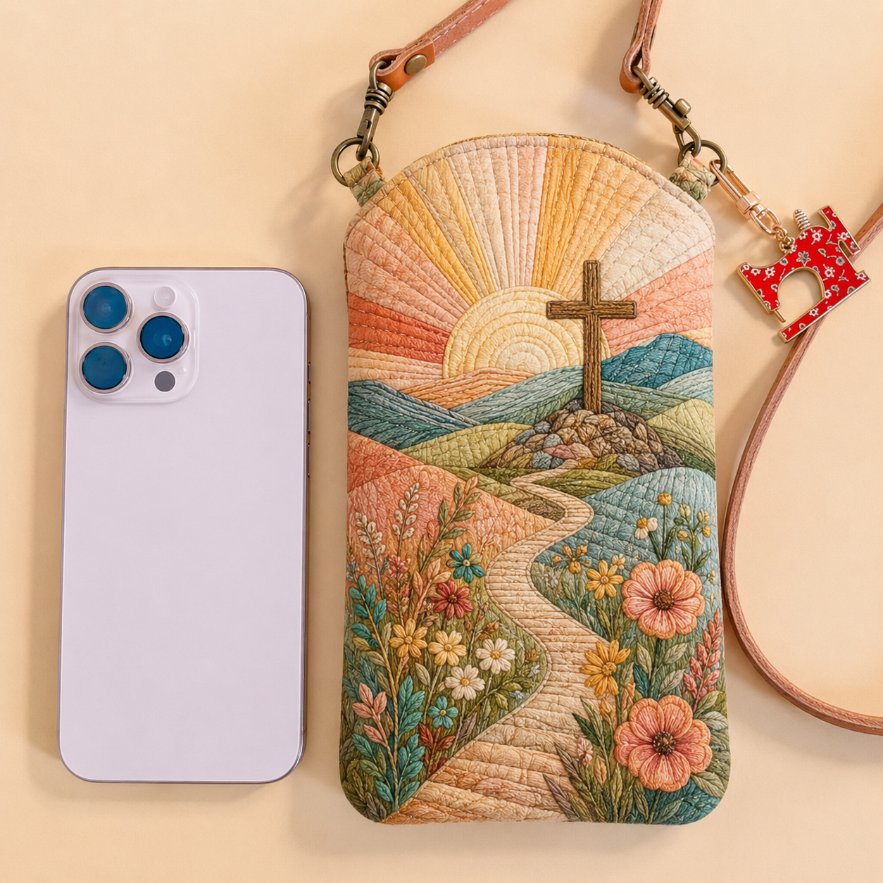 Serene Faith Bloom Quilted Slim Phone Crossbody Bag