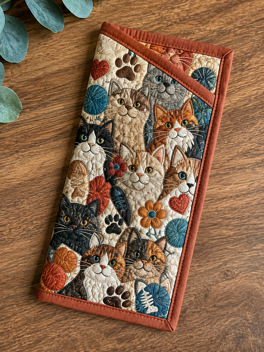 Colorful Cat Patchwork Quilted Eyeglass Case