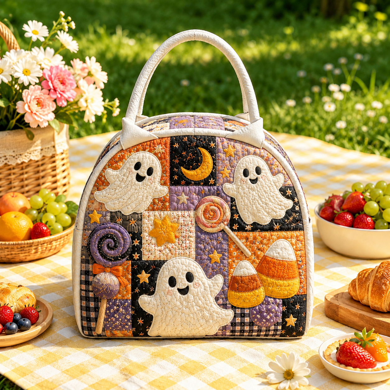 Cute Ghost & Candy Quilted Lunch Bag