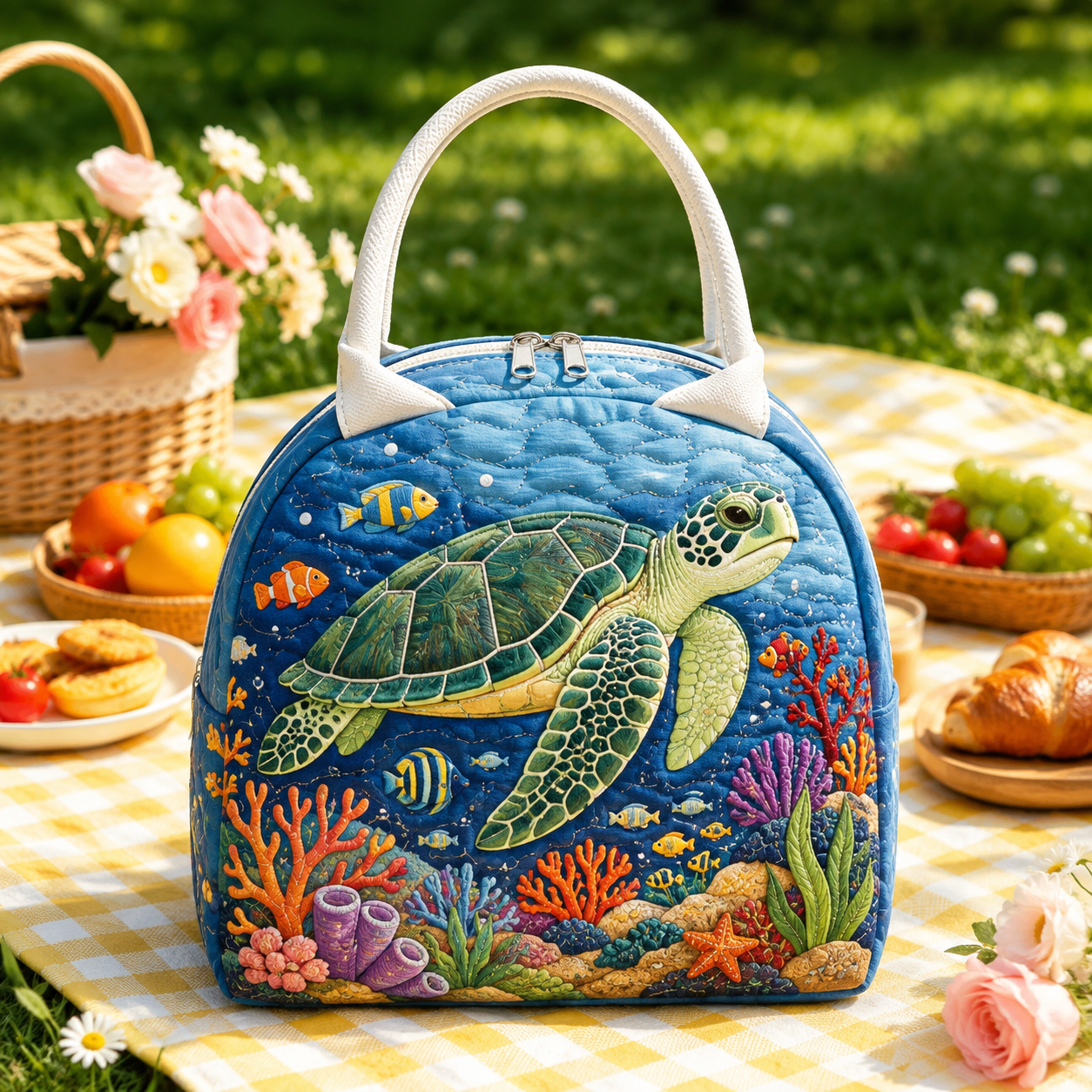Ocean Reef Sea Turtle Quilted Lunch Bag