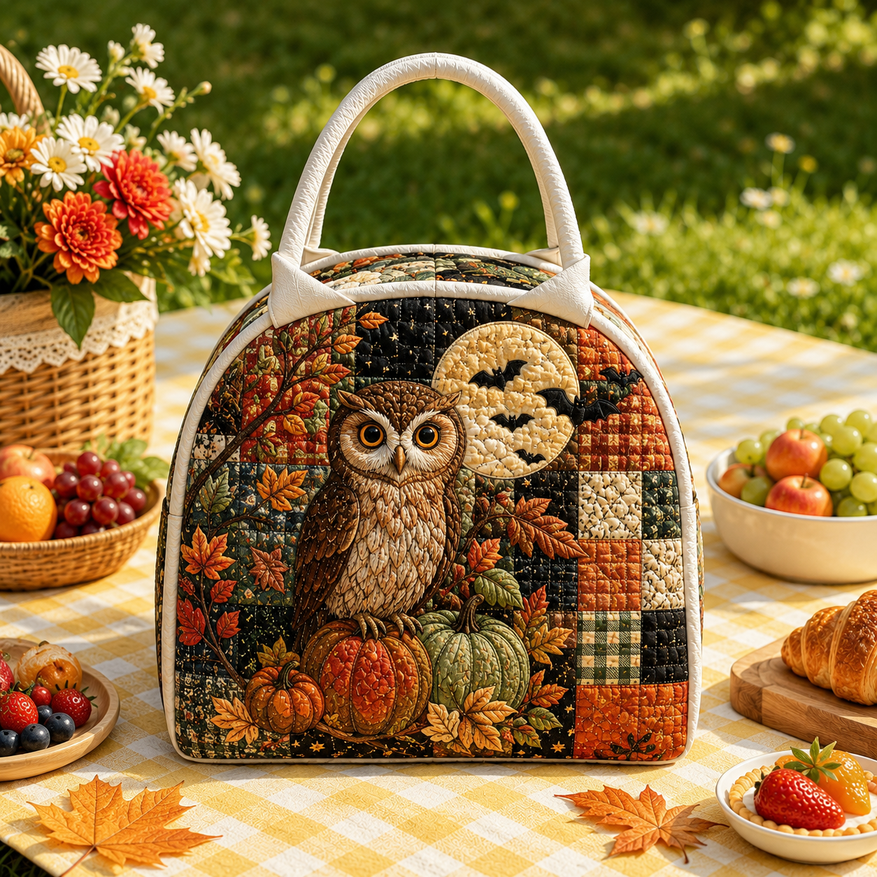 Owl & Harvest Moon Quilted Lunch Bag