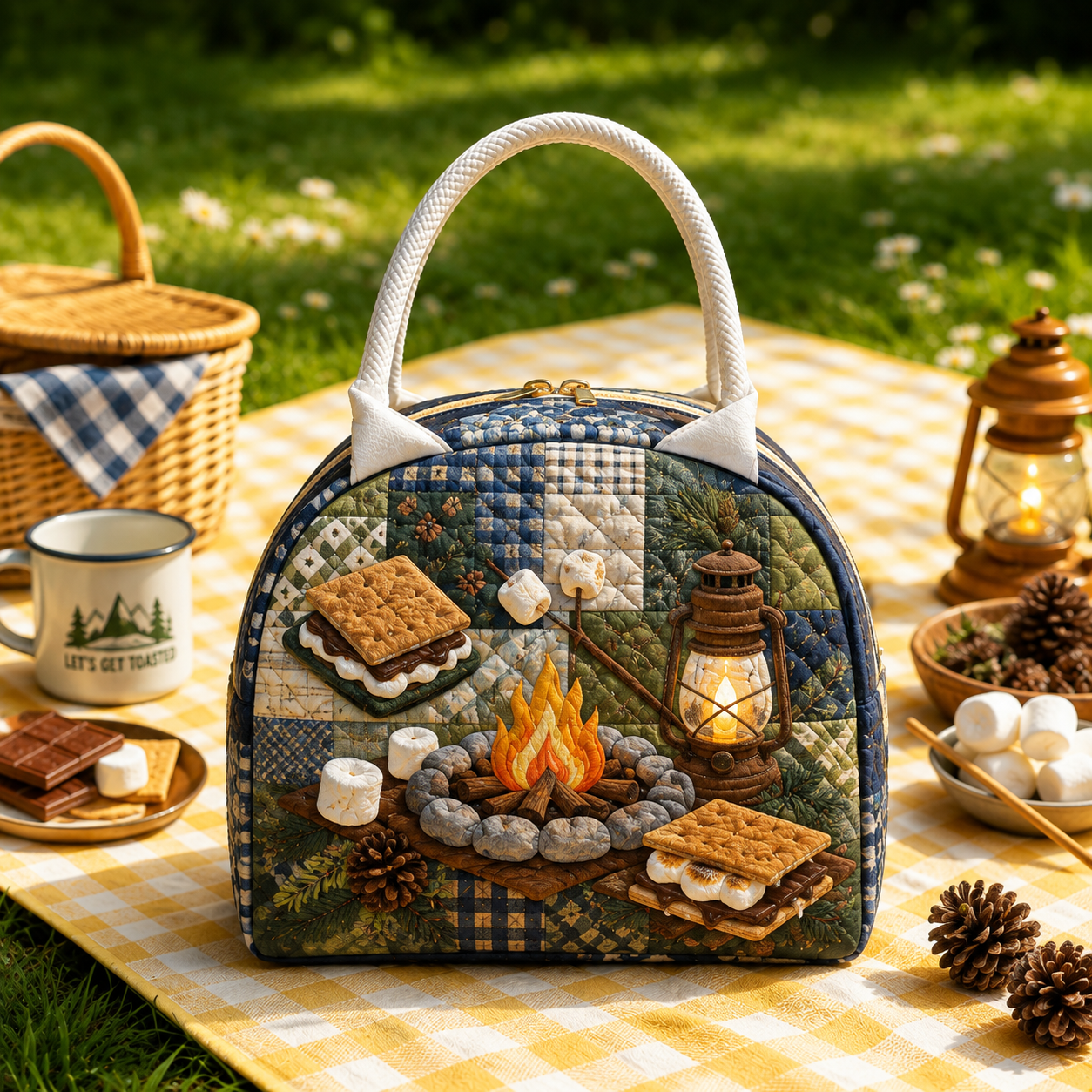 Rustic Campfire Kettle Quilted Lunch Bag
