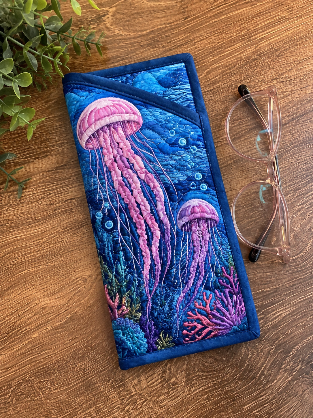 Colorful Jellyfish Deep Sea Quilted Eyeglass Case