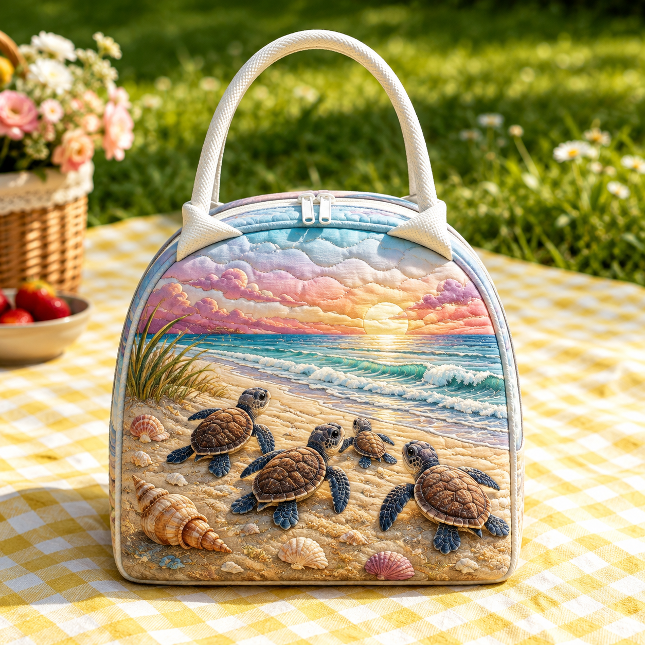 Sunset Beach Baby Turtles Quilted Lunch Bag