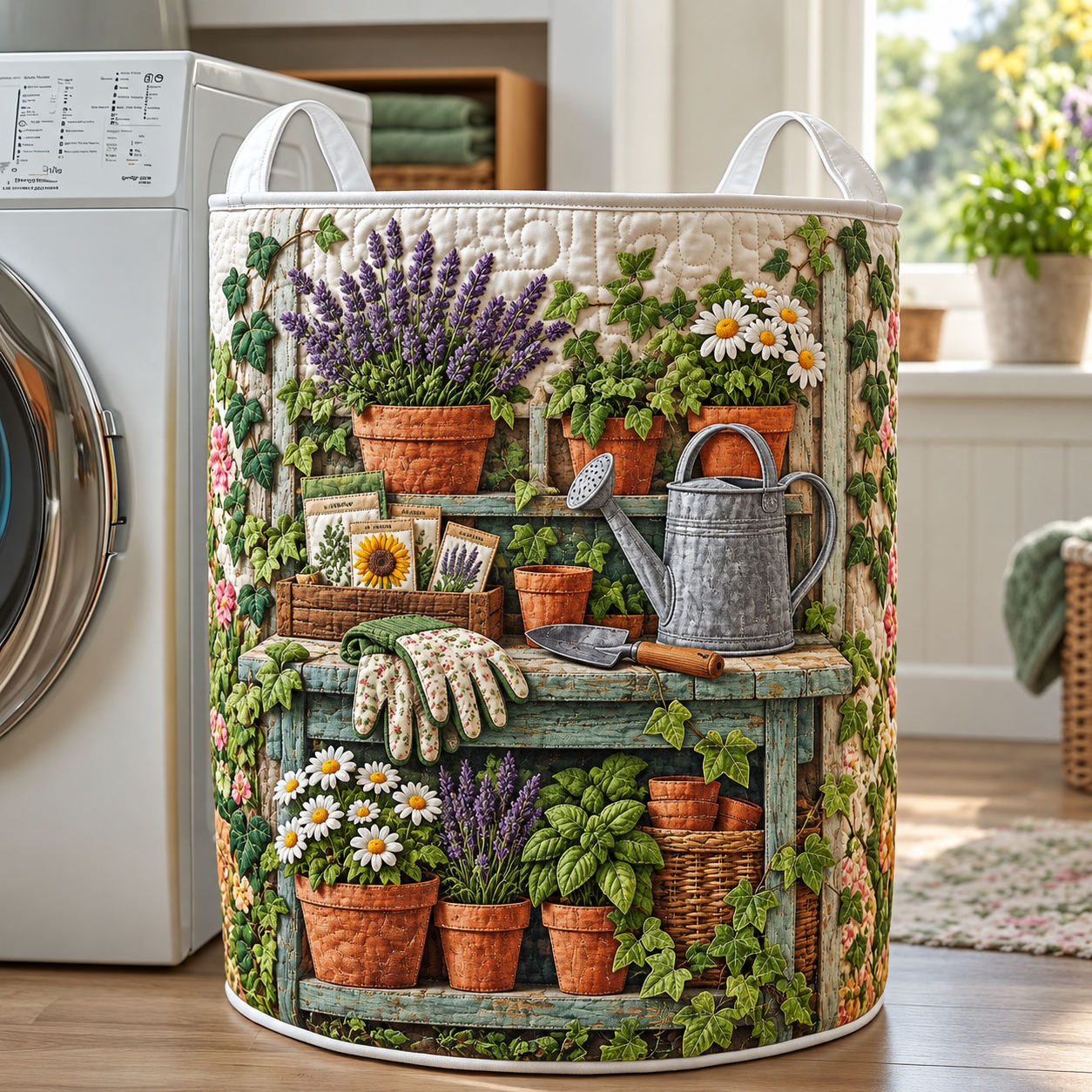 Lavender Potting Garden Quilted Laundry Basket