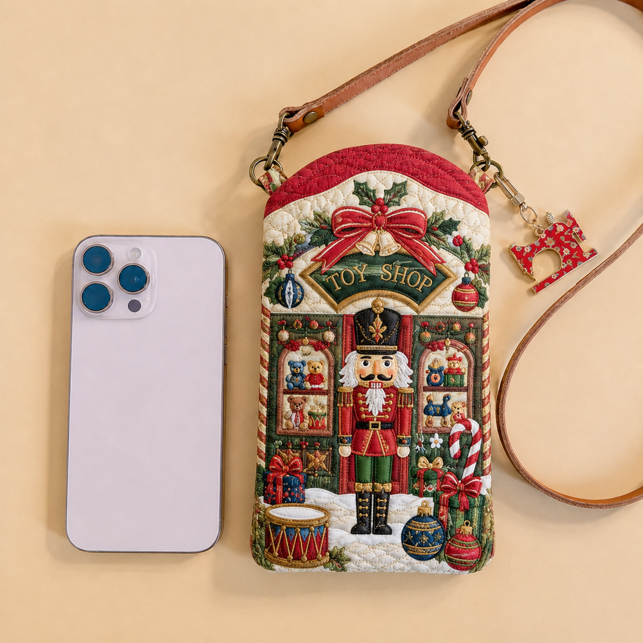 Nutcracker Toy Shop Quilted Slim Phone Crossbody Bag