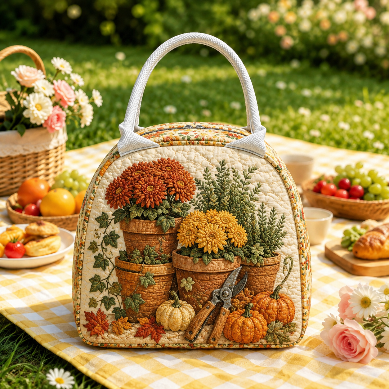 Potted Mums & Herbs Quilted Lunch Bag