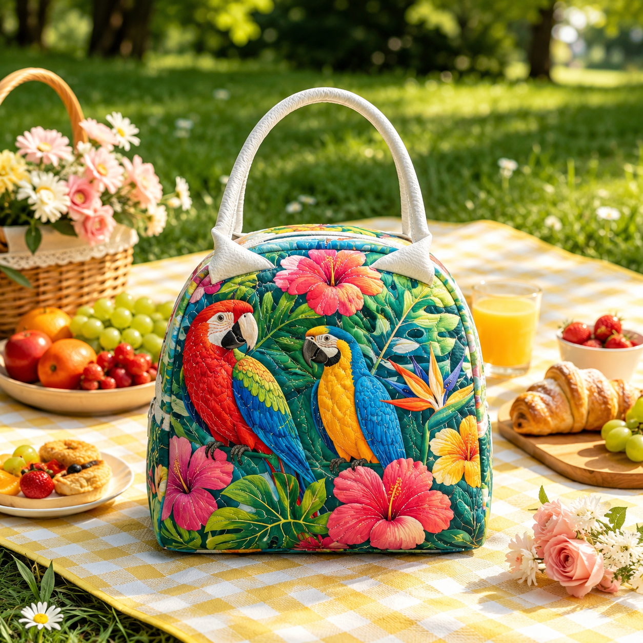 Tropical Parrot Quilted Lunch Bag