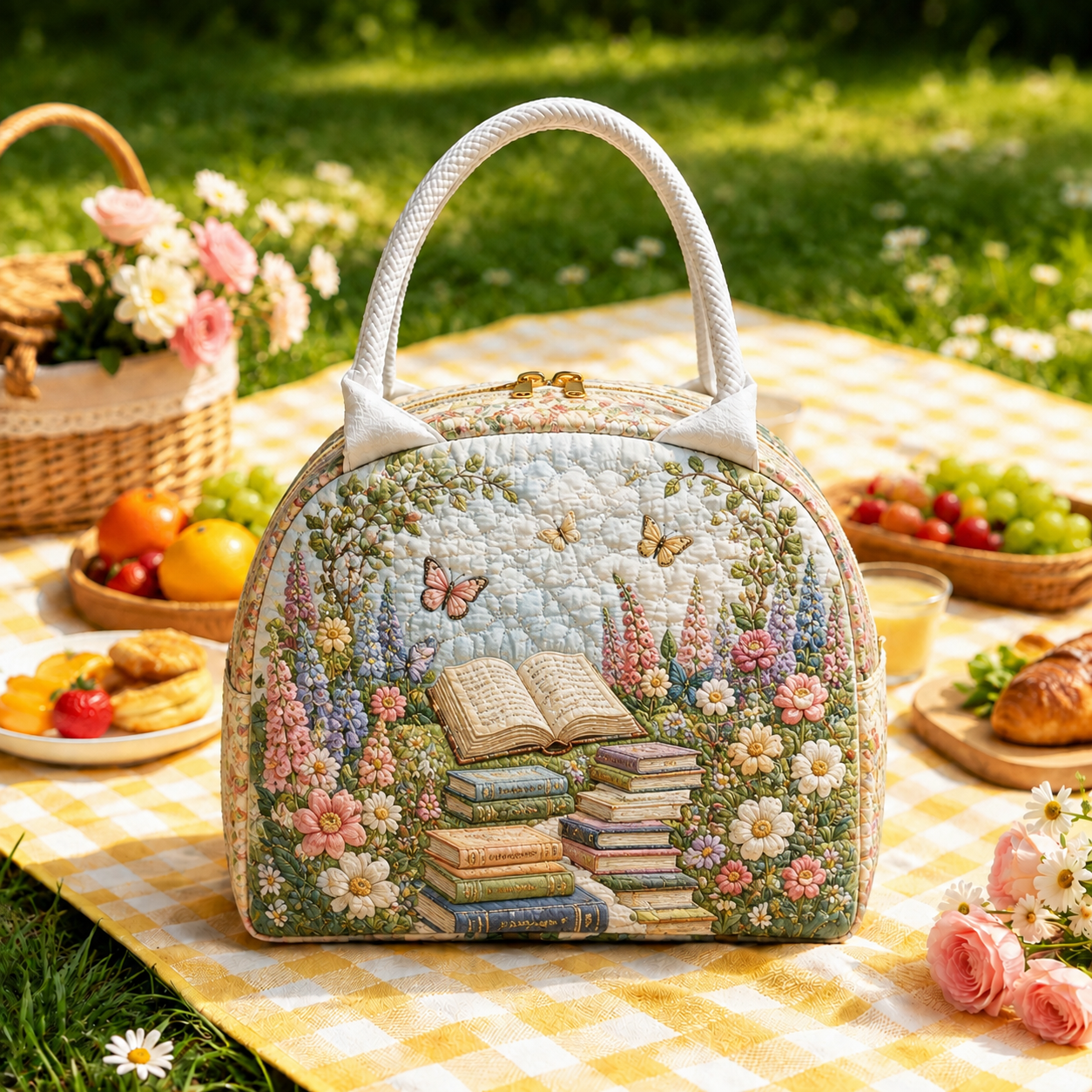 Enchanted Book Garden Quilted Lunch Bag