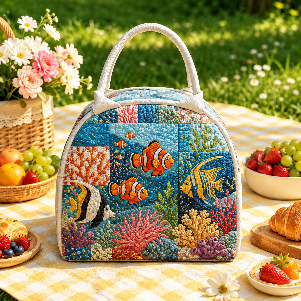 Colorful Coral Reef Fish Quilted Lunch Bag