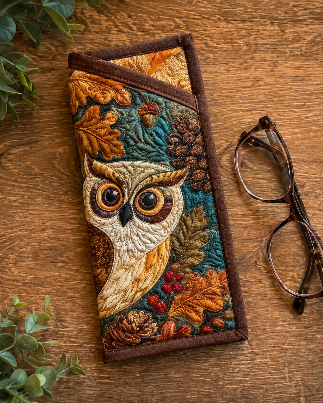 Autumn Owl Woodland Quilted Eyeglass Case