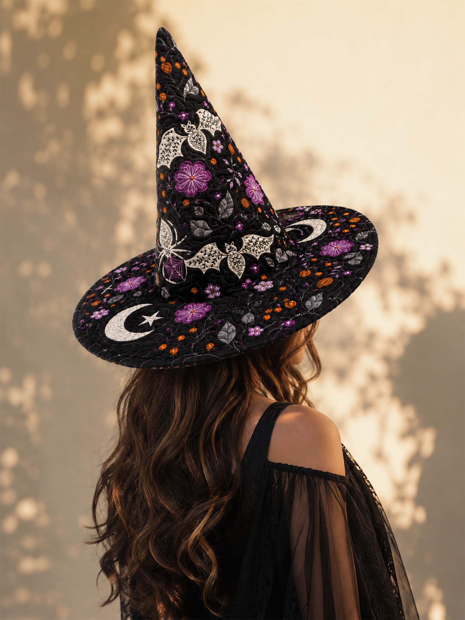 Bat Floral Moon Halloween Quilted Witch Hat