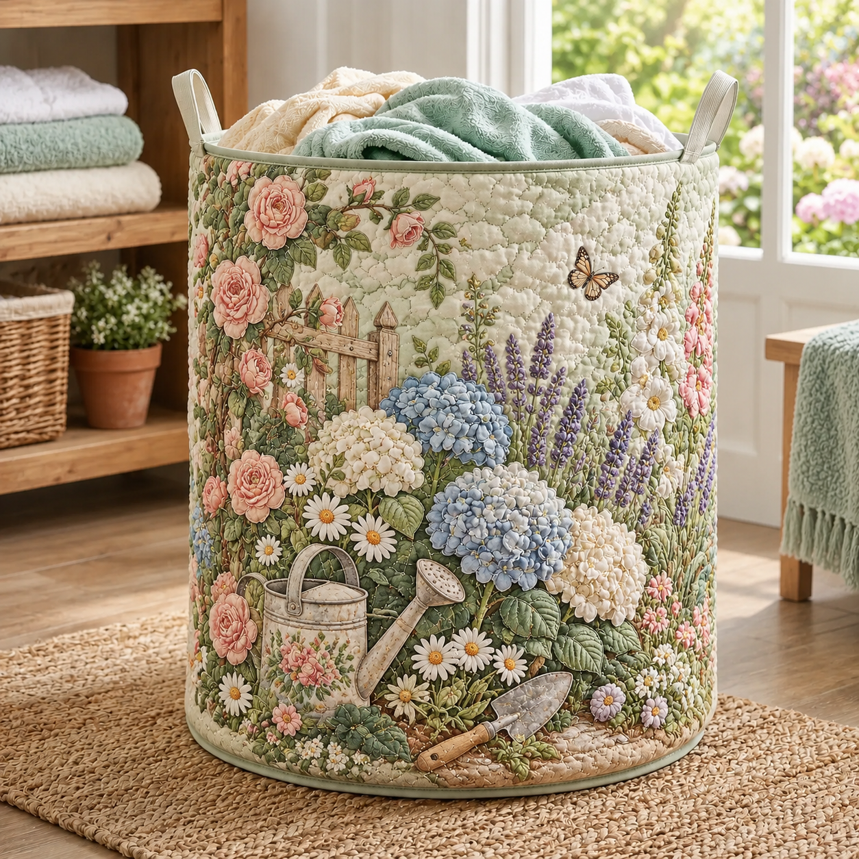 Cottage Floral Garden Quilted Laundry Basket