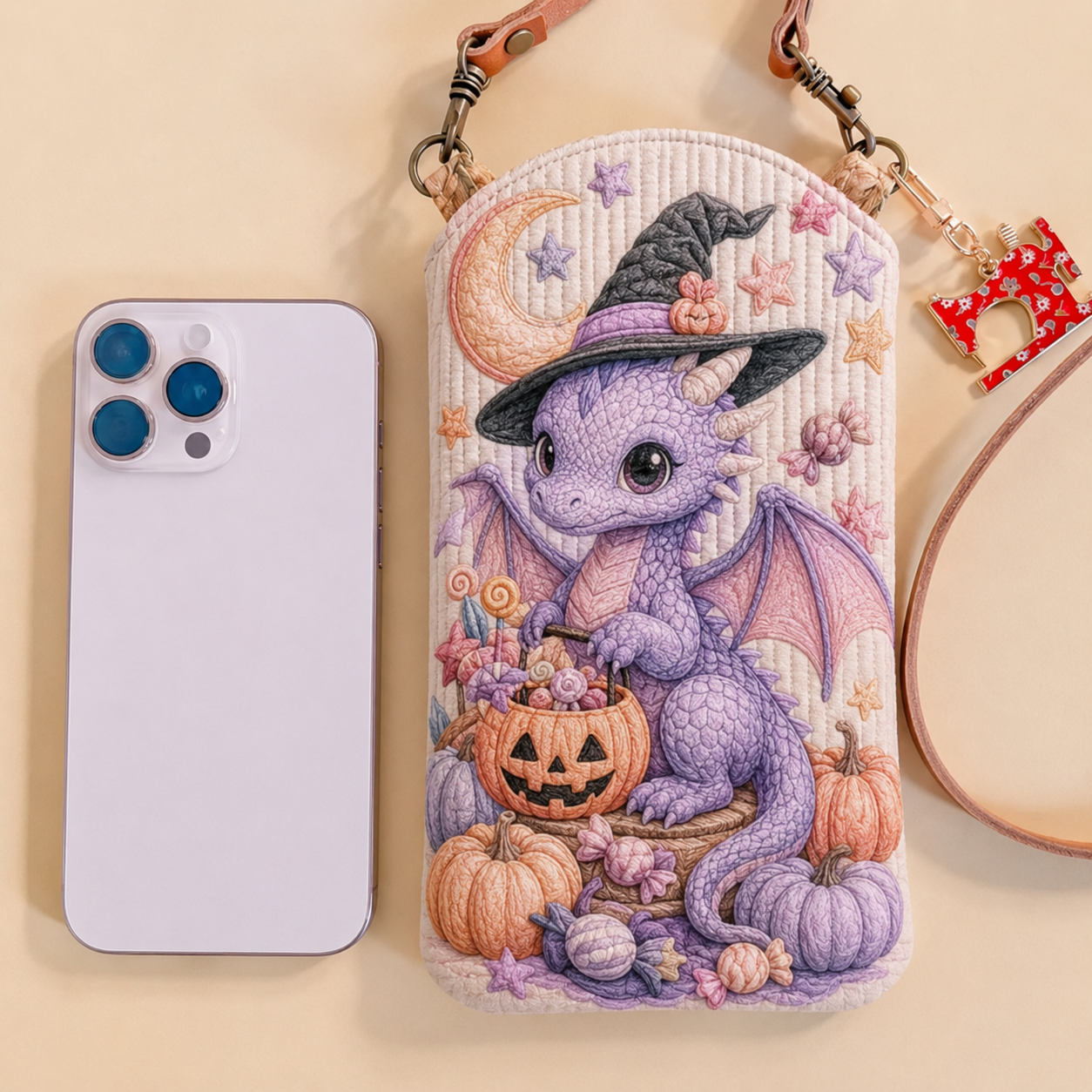 Lavender Witch Dragon Quilted Slim Phone Crossbody Bag