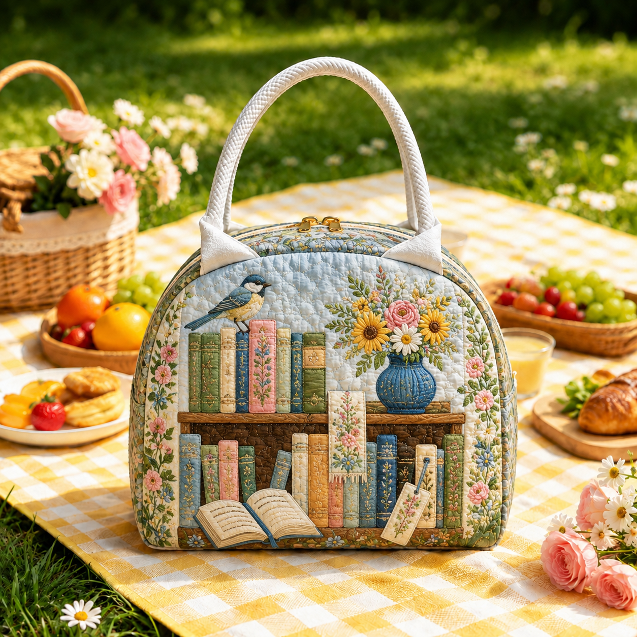 Floral Bookshelf Quilted Lunch Bag