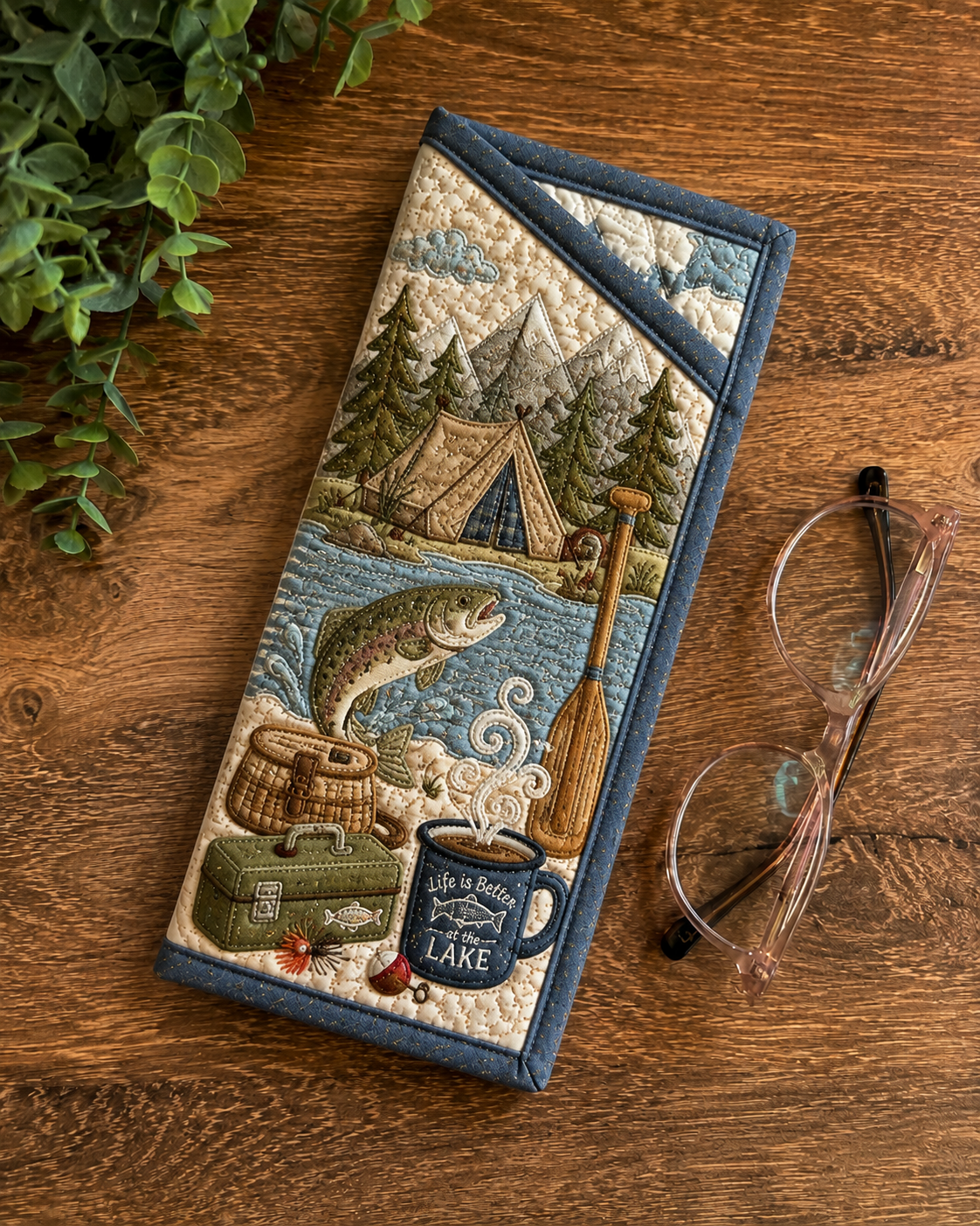 Mountain Cabin Wilderness Quilted Eyeglass Case