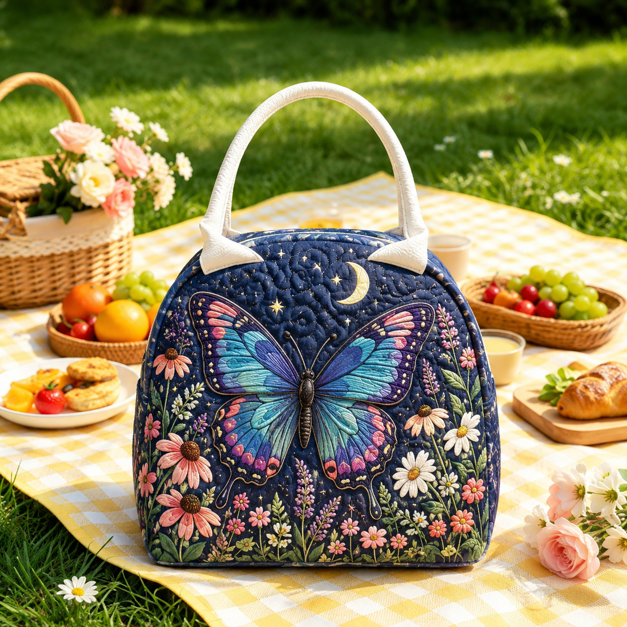 Midnight Moon Butterfly Quilted Lunch Bag