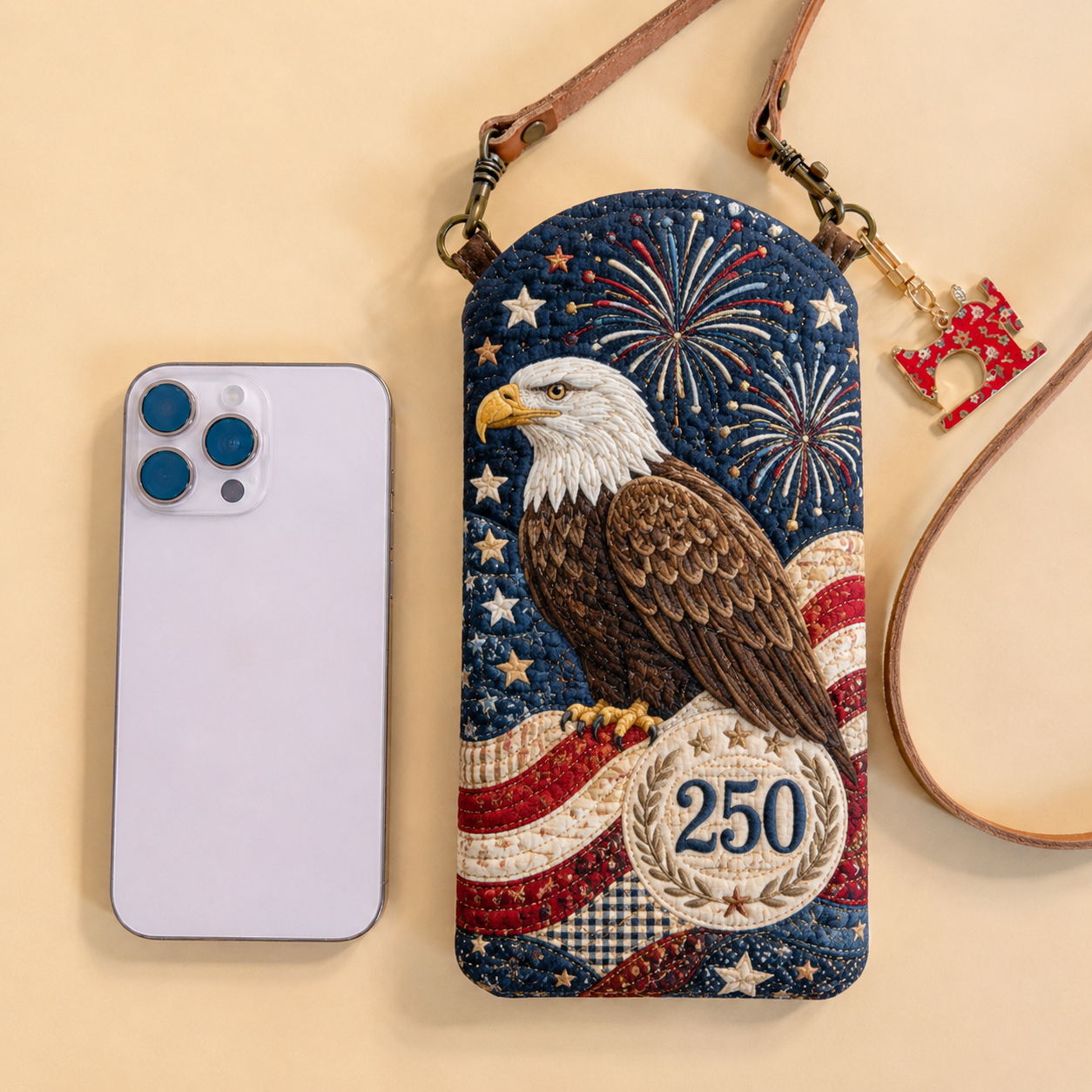 Patriotic Eagle Fireworks Quilted Slim Phone Crossbody Bag