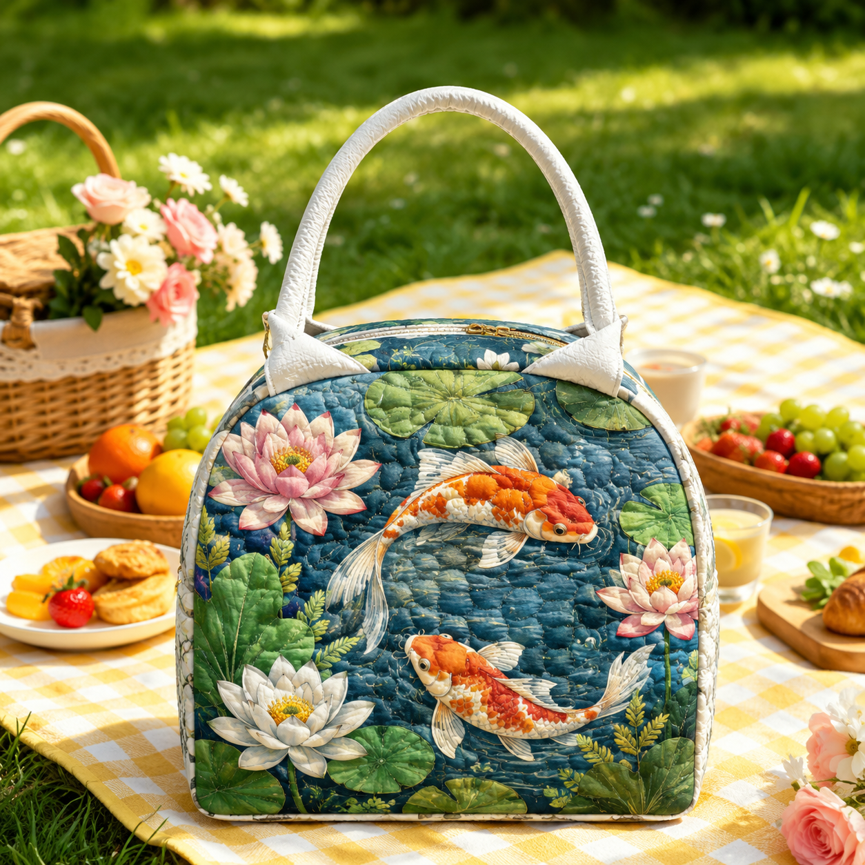 Koi & Lotus Pond Quilted Lunch Bag