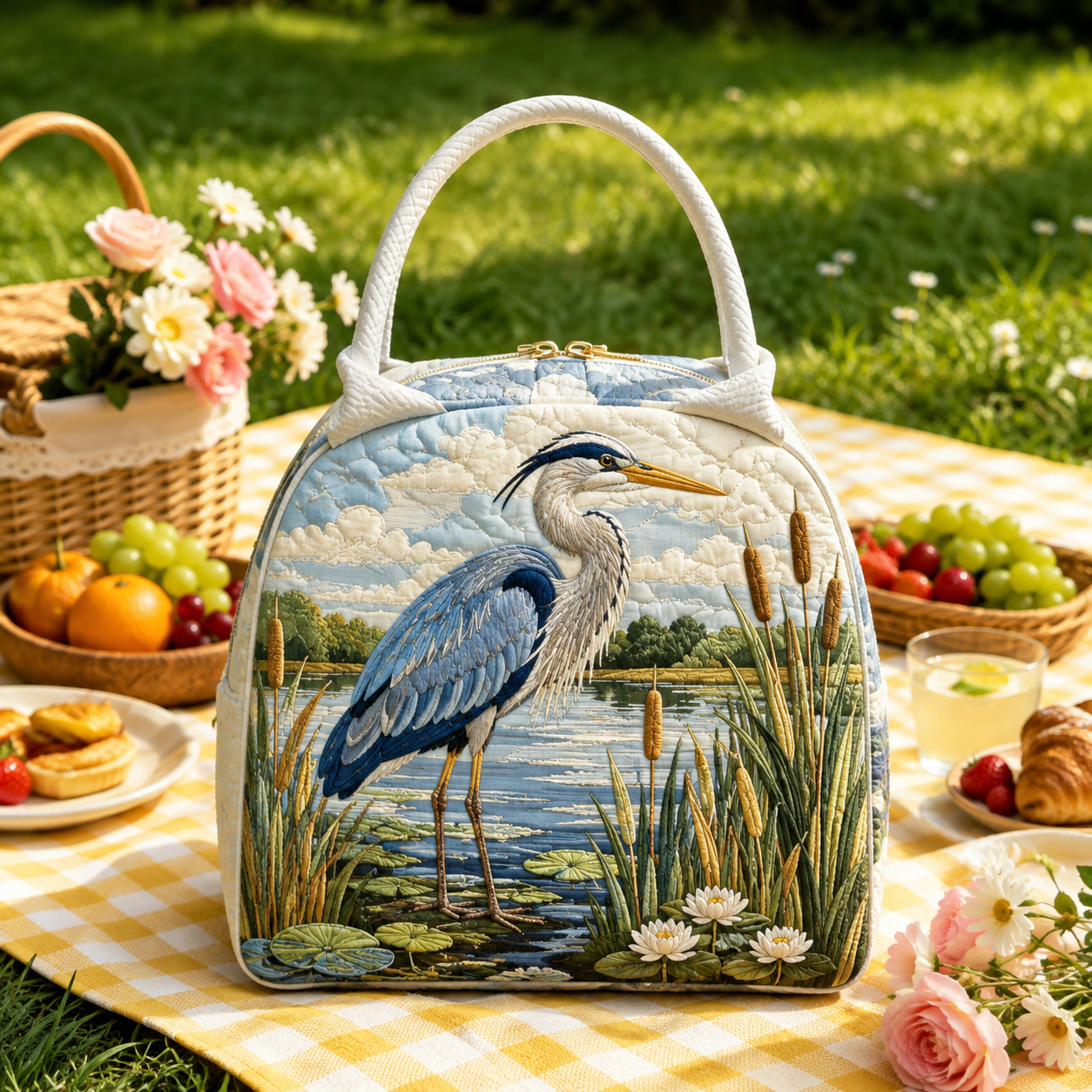 Blue Heron Lakeside Quilted Lunch Bag