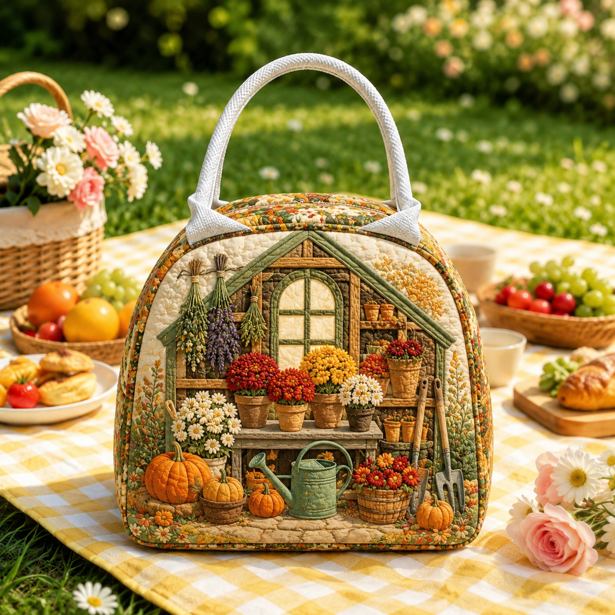 Cozy Garden Shed Quilted Lunch Bag