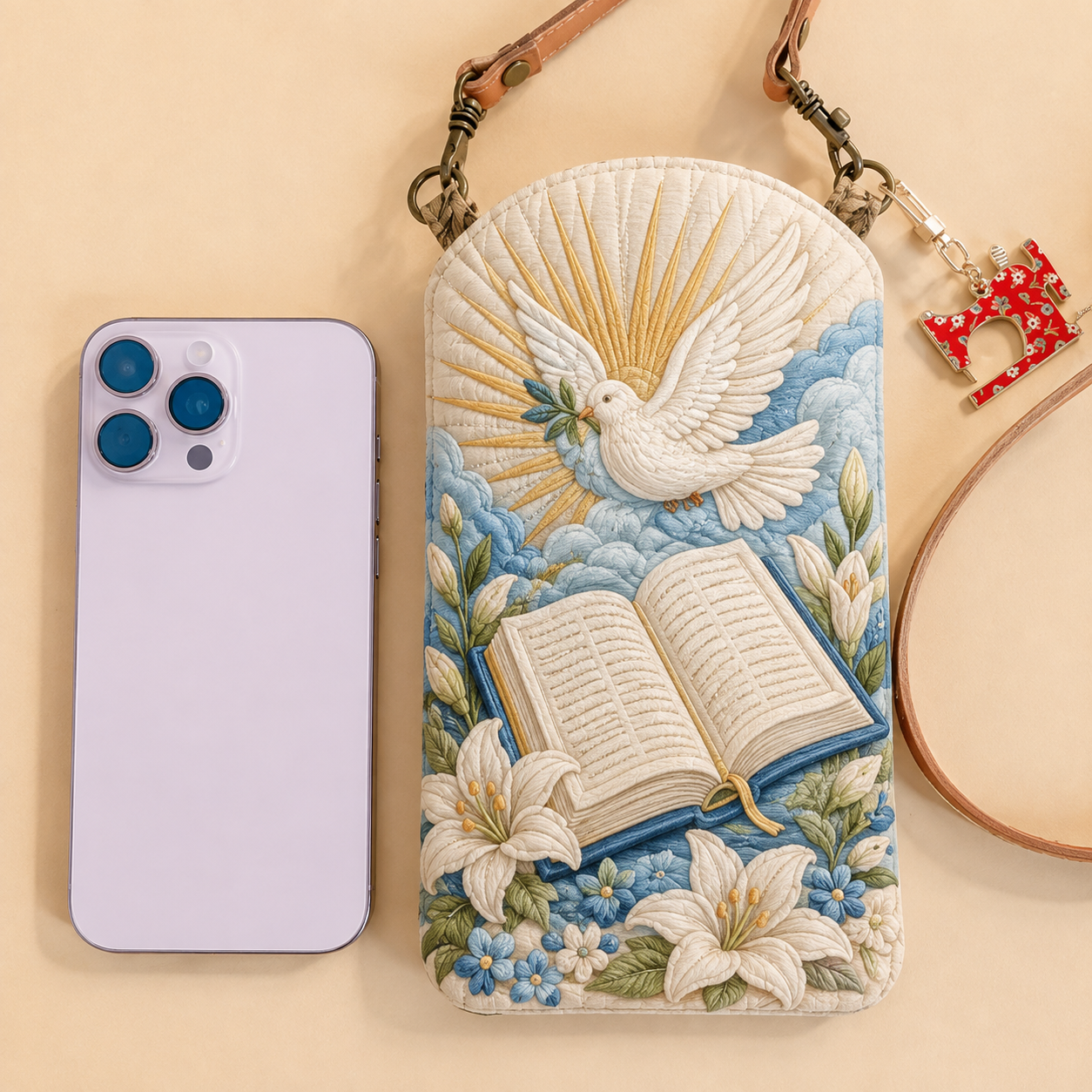 Peace Dove Blessings Quilted Slim Phone Crossbody Bag