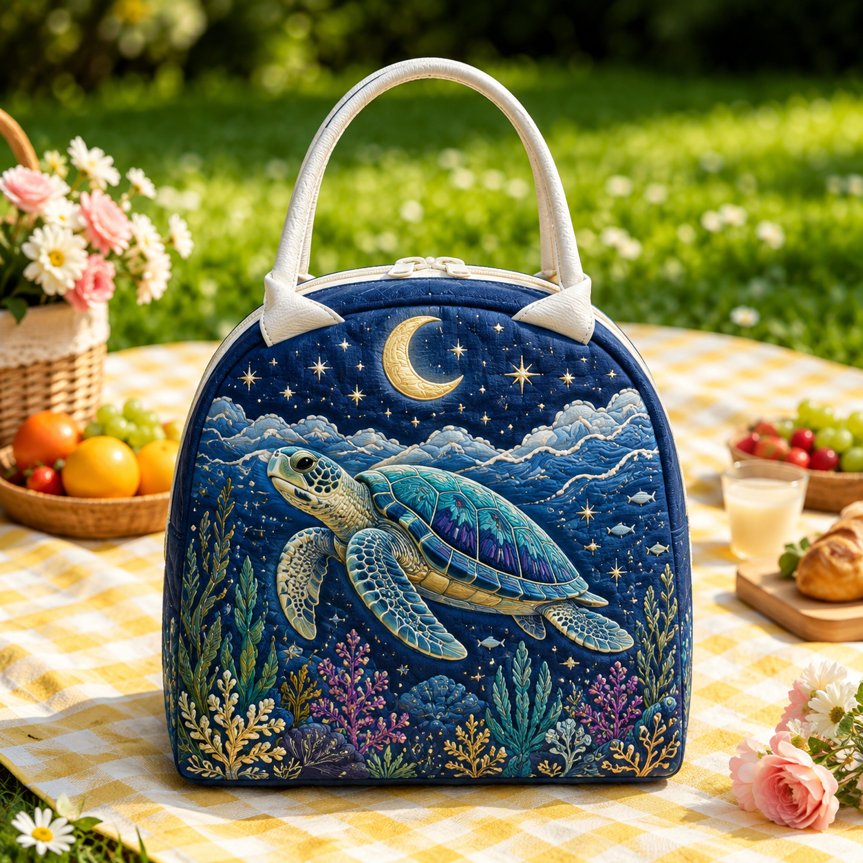 Moonlit Ocean Turtle Quilted Lunch Bag