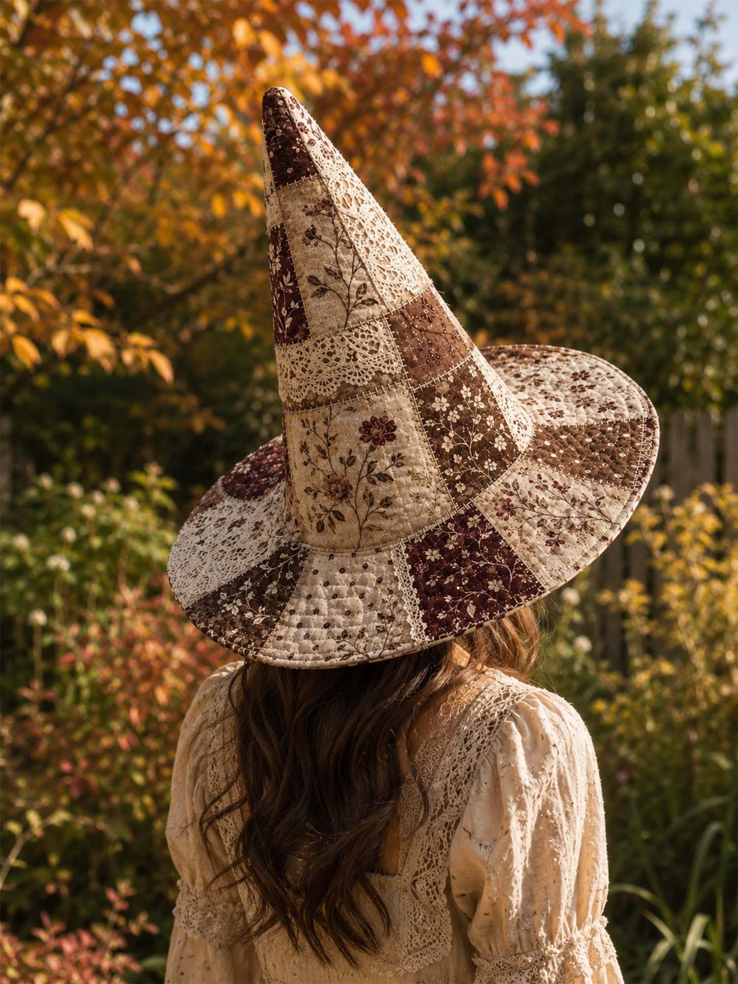 Vintage Floral Lace Patchwork Quilted Witch Hat